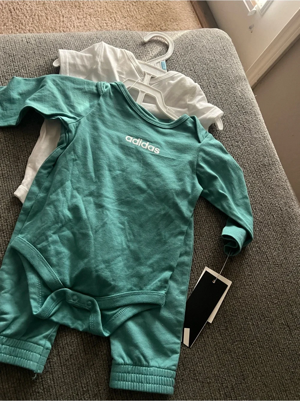 adidas Teal and Navy Short-Sleeve Baby One-Piece Romper